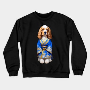 Playful Cocker Spaniel in Elegant Blue Kimono - Adorable and Charming Crewneck Sweatshirt